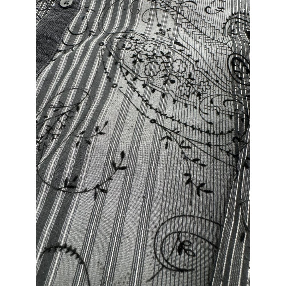 Luchiano Visconti Men Shirt Corduroy Trim Flip Cuff Paisley Textured Button Up M - Picture 6 of 10